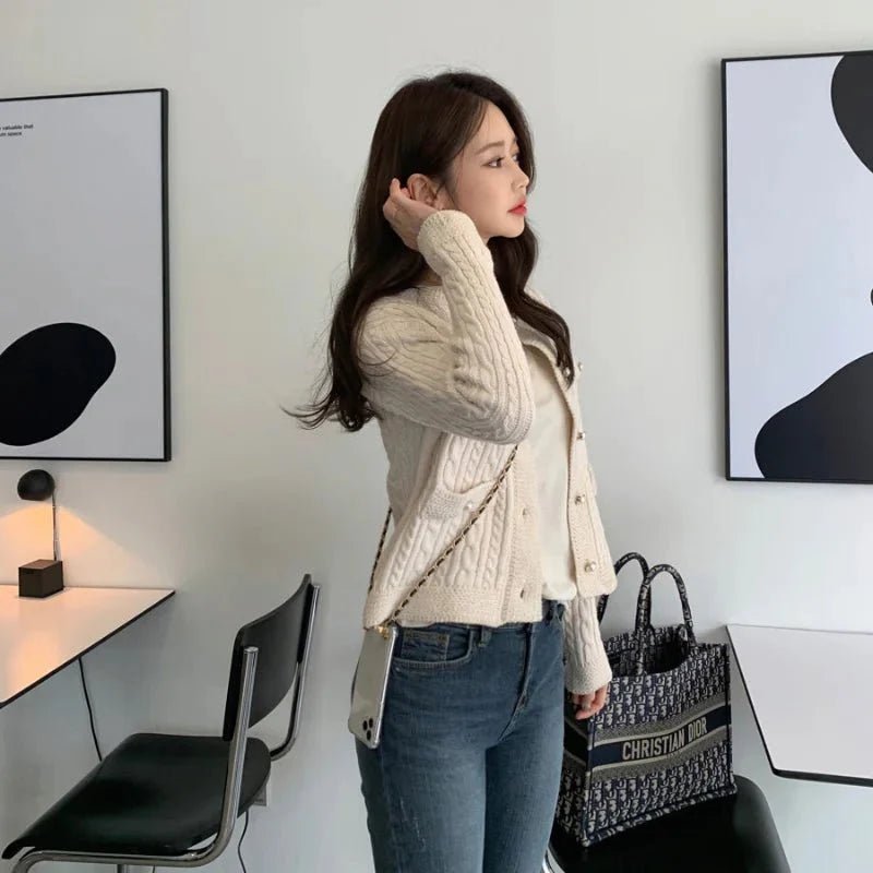 Cable Knit Button-Up Cardigan | Cropped Fit | Soft Cotton Blend | Classic Everyday Style