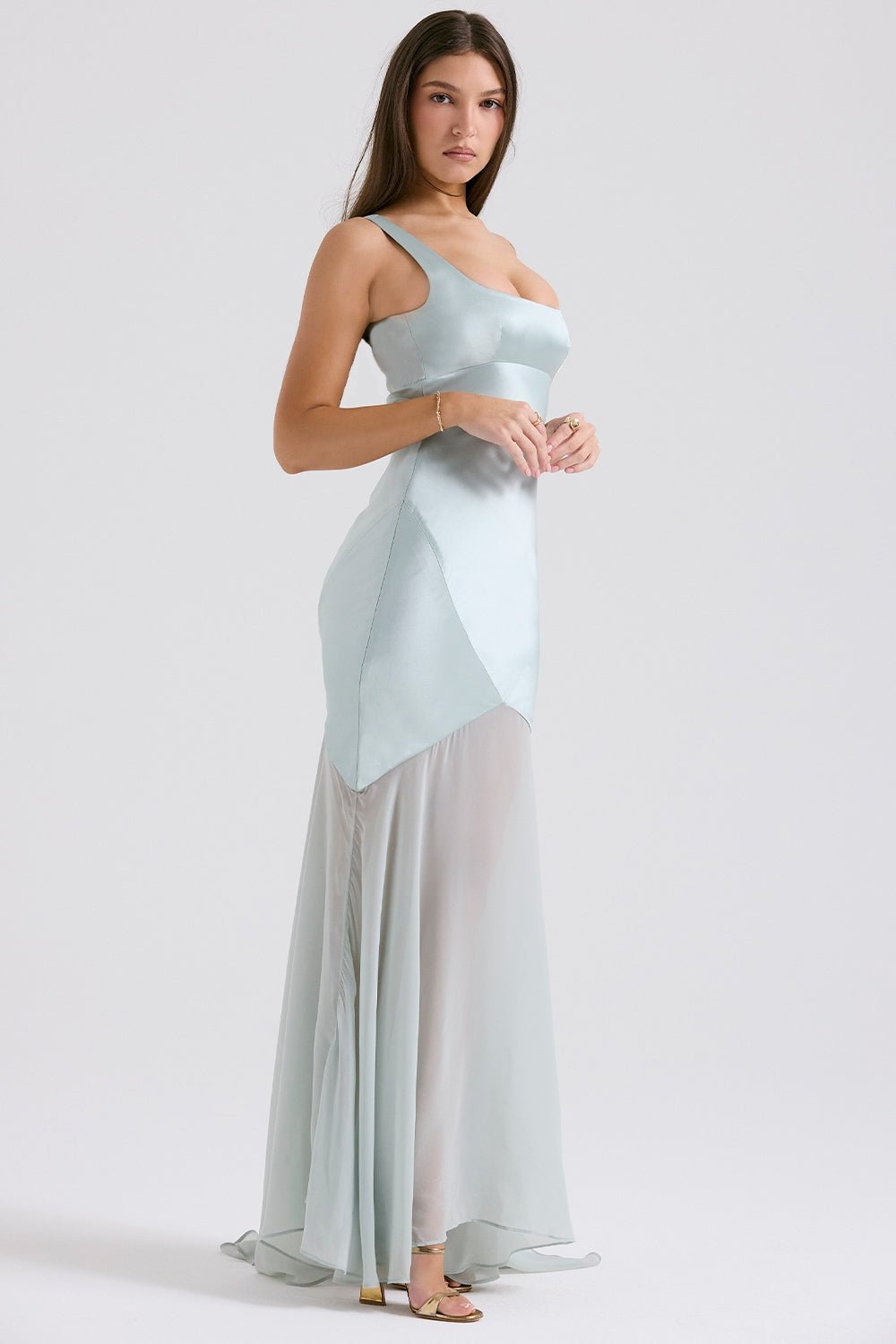 Sheer Hem Satin Evening Gown | Elegant Sleeveless Design | Formal Occasion Dress