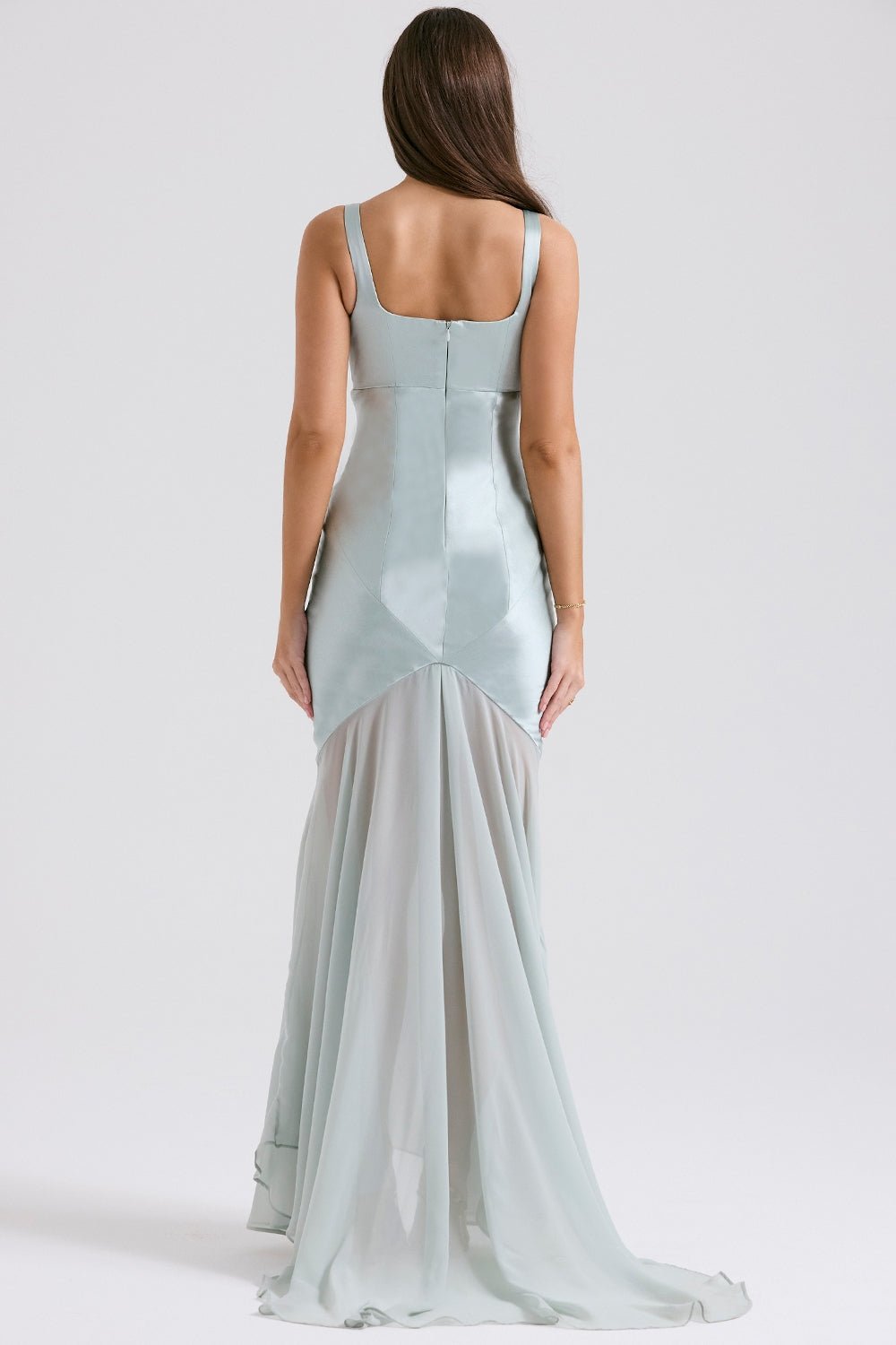 Sheer Hem Satin Evening Gown | Elegant Sleeveless Design | Formal Occasion Dress