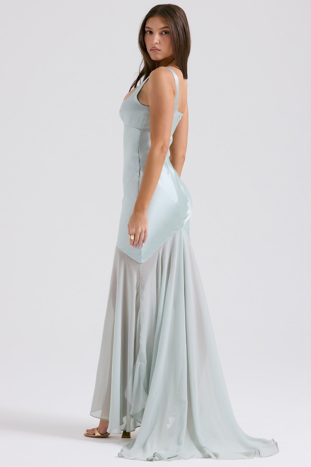 Sheer Hem Satin Evening Gown | Elegant Sleeveless Design | Formal Occasion Dress
