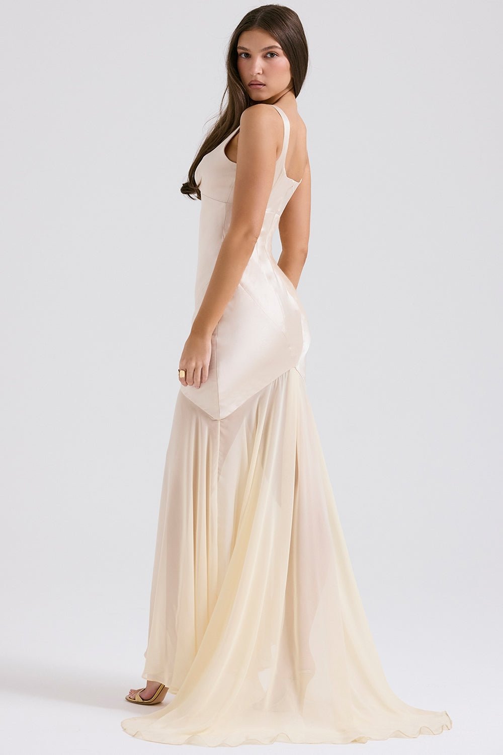 Sheer Hem Satin Evening Gown | Elegant Sleeveless Design | Formal Occasion Dress