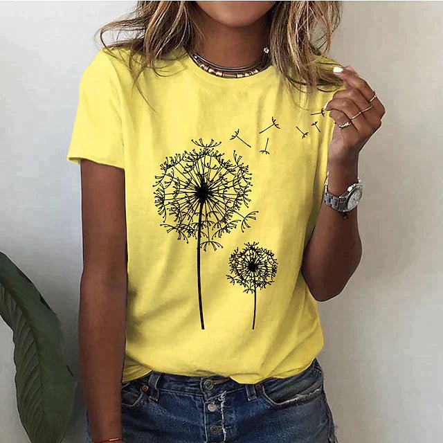 Dandelion Print Graphic Tee | Crew Neck | Soft Cotton Blend