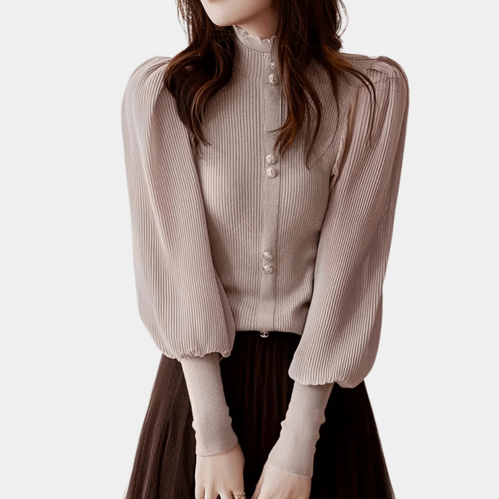 Elegant Puff-Sleeve Blouse | Chic Button Detail | Soft Knit Fabric | Office & Casual