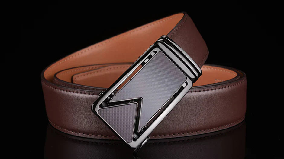 Men's Black Leather Ratchet Belt | Automatic Buckle Dress Belt