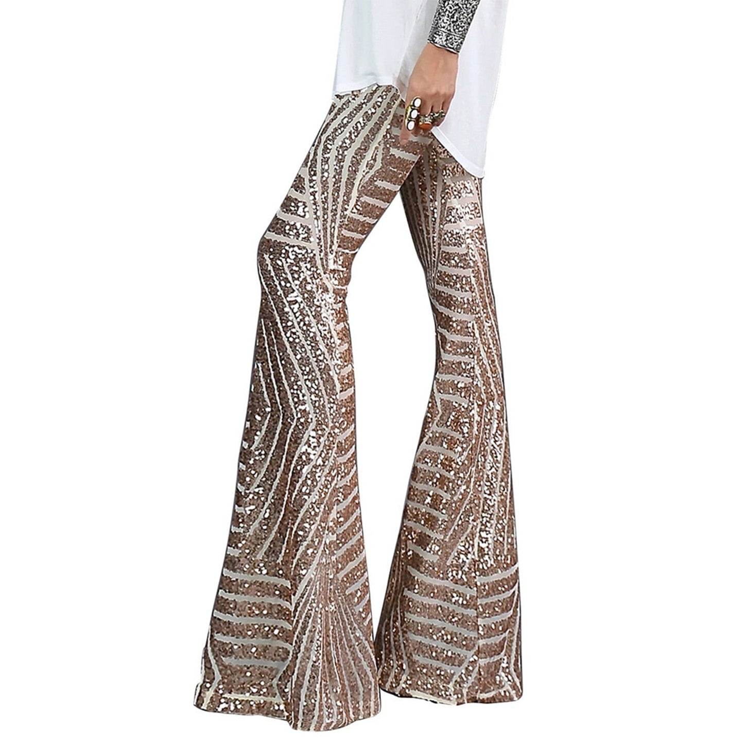 Sequin Flare Party Pants | High-Waisted Glitter Trousers | Geometric Shine Finish