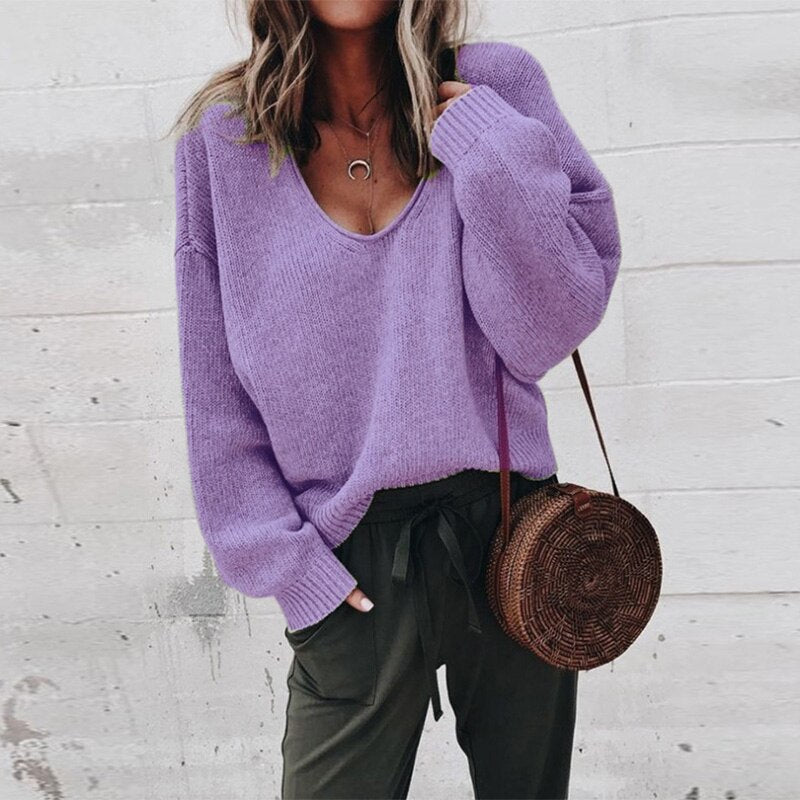 Slouchy Knit V-Neck Sweater | Soft Touch | Relaxed Fit