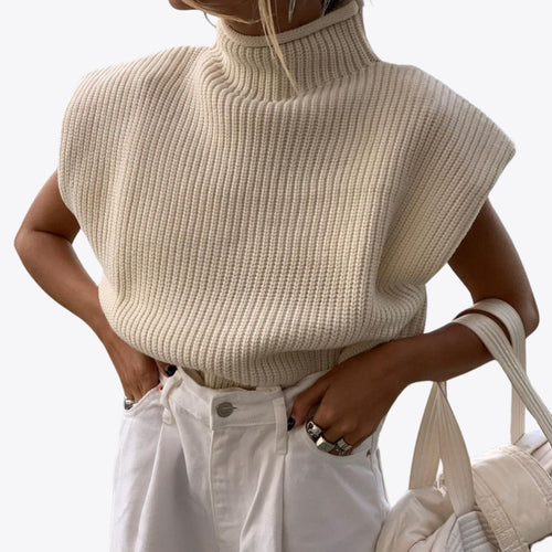 Sleeveless Mock Neck Knit Sweater | Ribbed Texture | Soft Acrylic Blend | Chic Layering Essential
