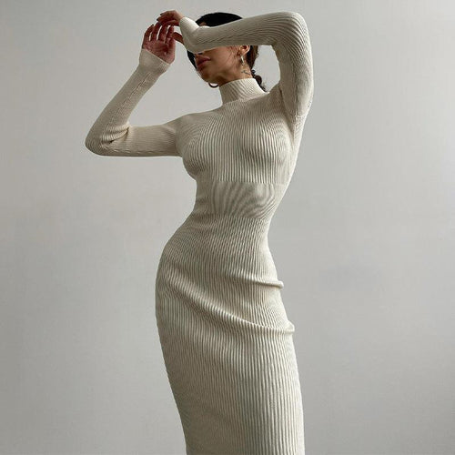 Ribbed Knit Turtleneck Bodycon Dress | Elegant Fit | Soft Stretch Fabric | Winter Chic