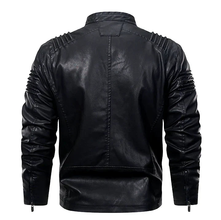 Men’s Faux Leather Moto Jacket | Zip Pockets & Quilted Shoulders | Slim Fit Biker Style