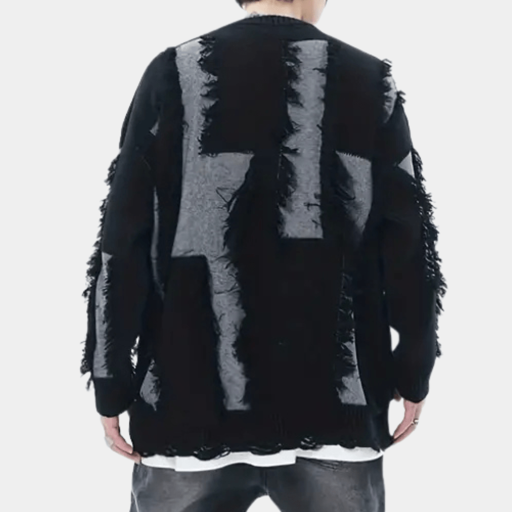 Abstract Distressed Knit Sweater | Oversized Fit | Soft Acrylic Blend | Edgy Streetwear