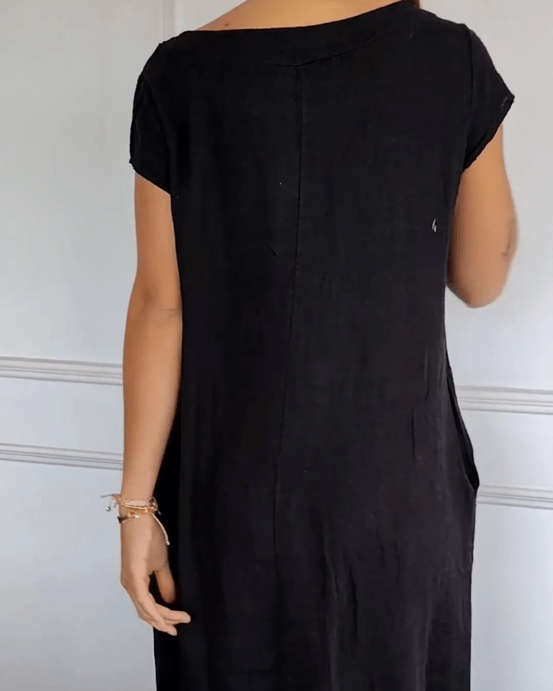 Linen Blend Cap Sleeve Dress | Minimalist A-Line | Side Pockets
