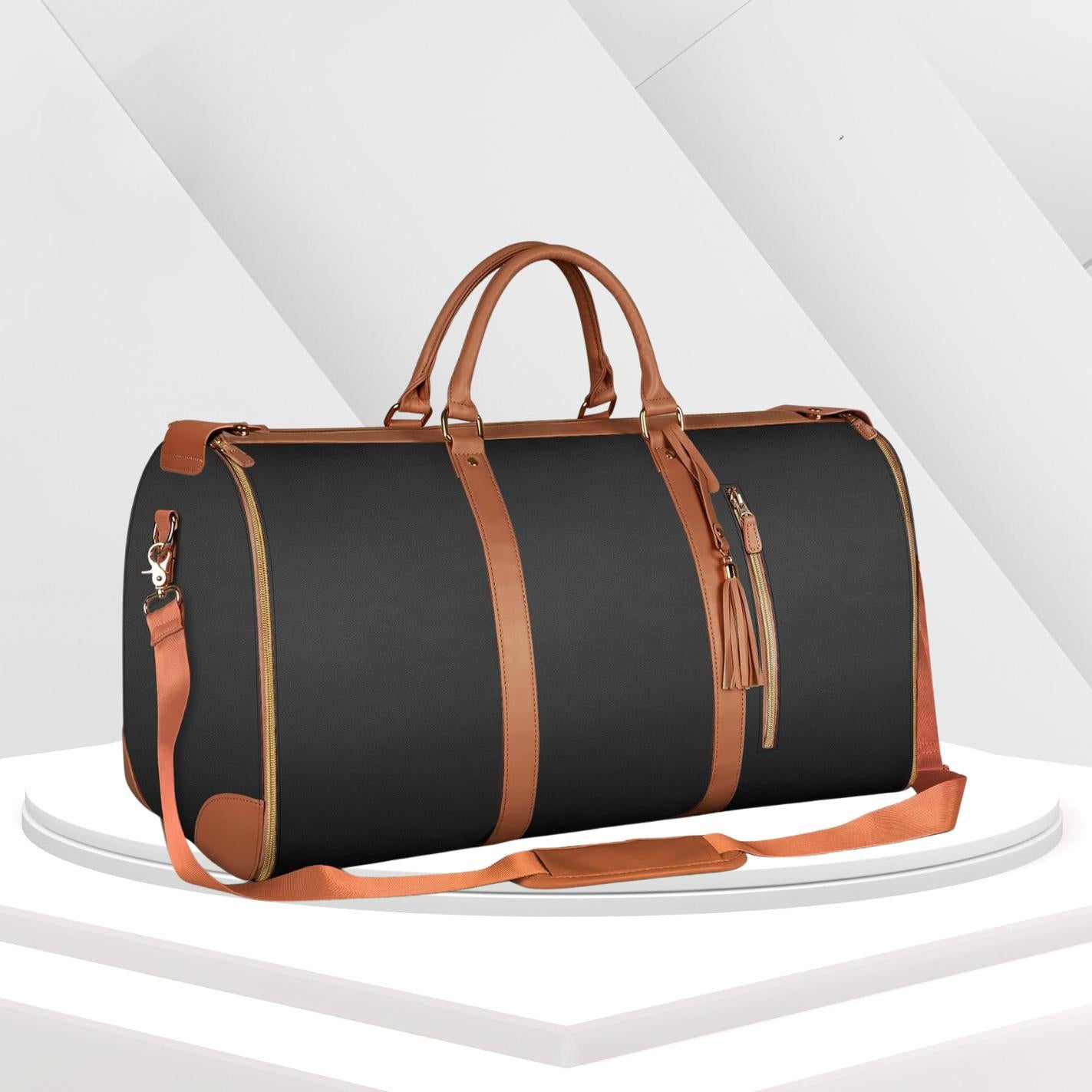 Structured Weekender Duffle | Vegan Leather Travel Bag | Adjustable Strap & Zip Pocket