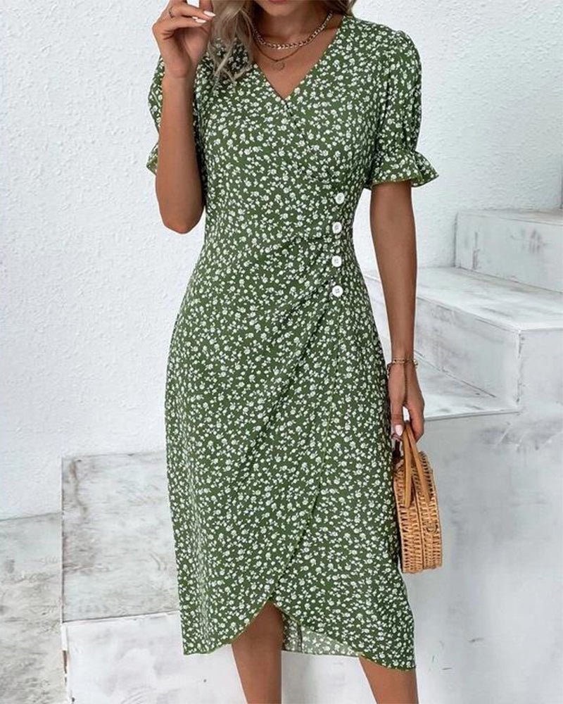 Polka Dot Wrap Midi Dress | Puff Sleeve Detail | Lightweight Fabric | Casual Elegance