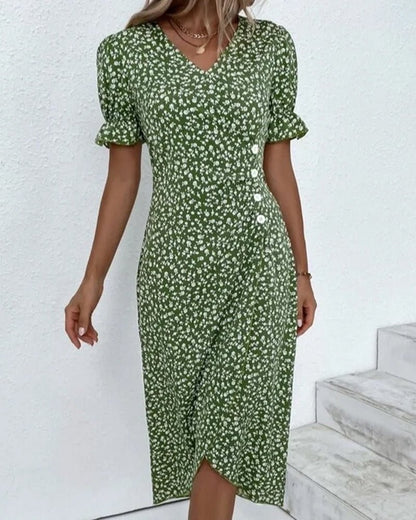 Polka Dot Wrap Midi Dress | Puff Sleeve Detail | Lightweight Fabric | Casual Elegance