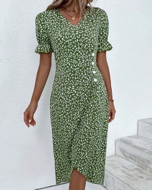 Polka Dot Wrap Midi Dress | Puff Sleeve Detail | Lightweight Fabric | Casual Elegance
