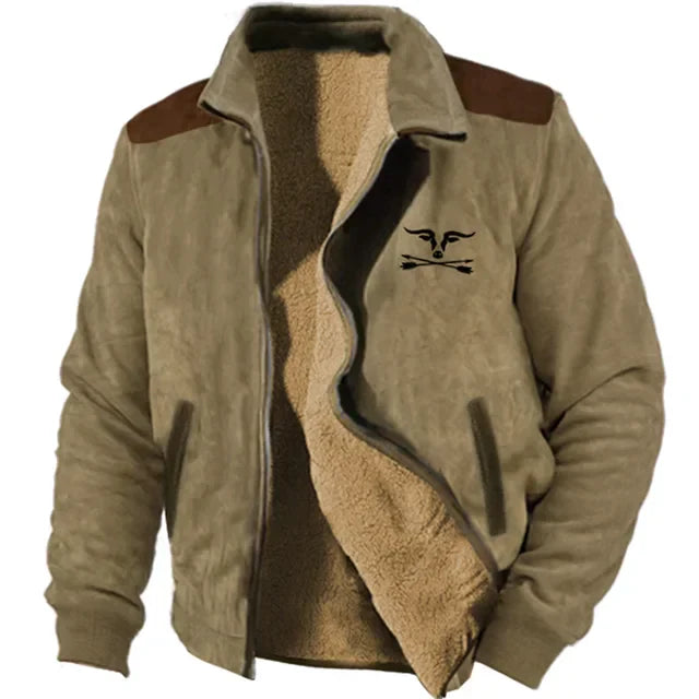 Men’s Sherpa-Lined Fleece Jacket | Tribal Print Yoke | Winter Warm Outerwear