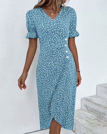 Polka Dot Wrap Midi Dress | Puff Sleeve Detail | Lightweight Fabric | Casual Elegance