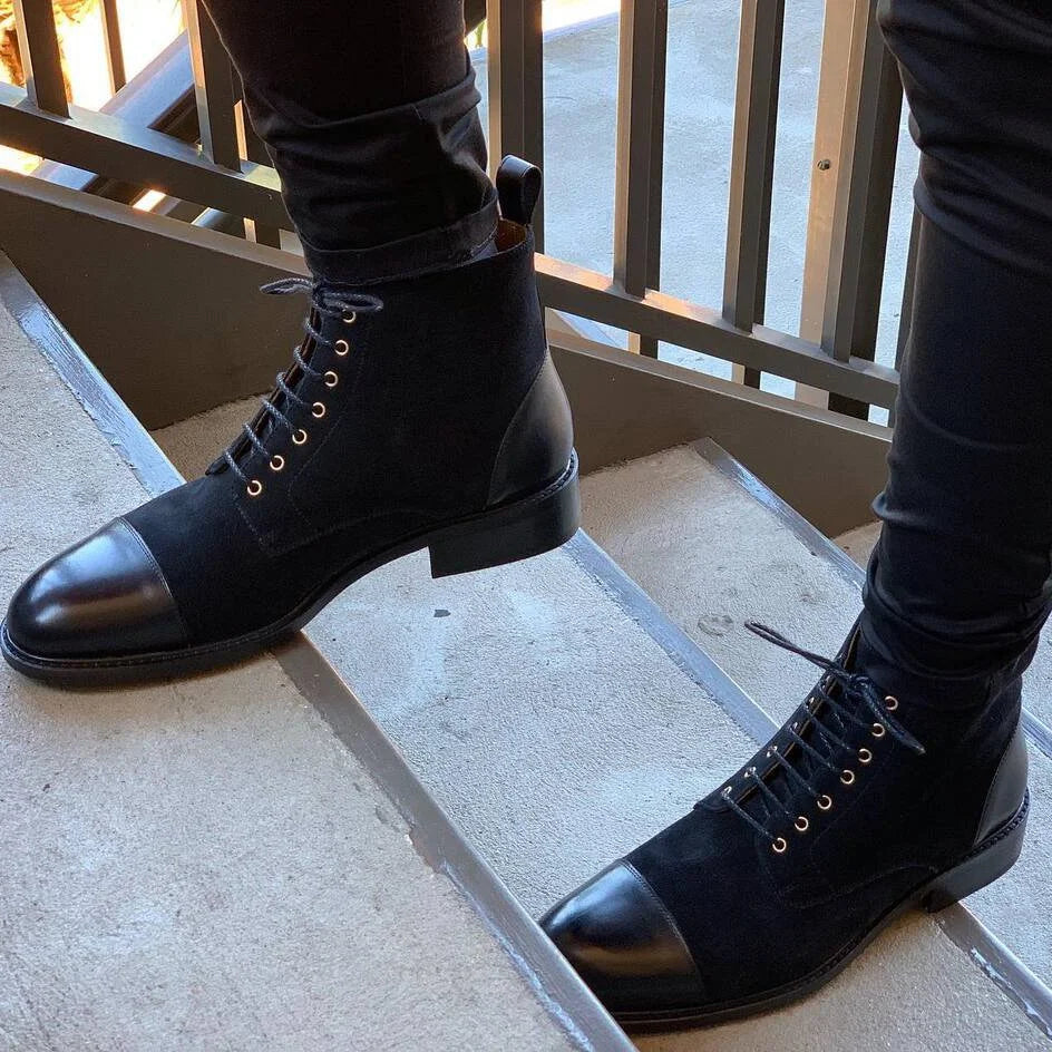 Men's Ankle Boot | Lace-Up Design | Suede & Leather Panels