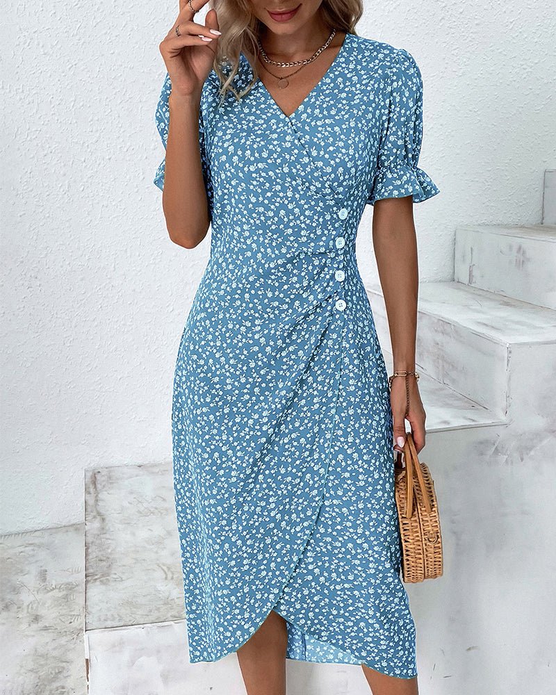 Polka Dot Wrap Midi Dress | Puff Sleeve Detail | Lightweight Fabric | Casual Elegance