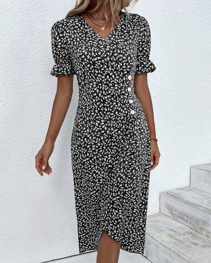 Polka Dot Wrap Midi Dress | Puff Sleeve Detail | Lightweight Fabric | Casual Elegance