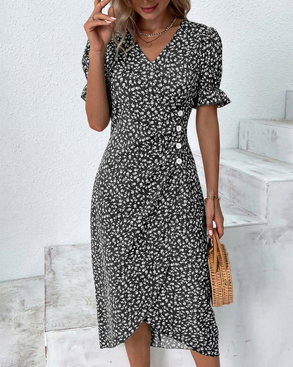 Polka Dot Wrap Midi Dress | Puff Sleeve Detail | Lightweight Fabric | Casual Elegance