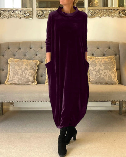 Women's Velvet Midi Dress | Long Sleeve Relaxed Fit | Elegant Fall Winter Outfit