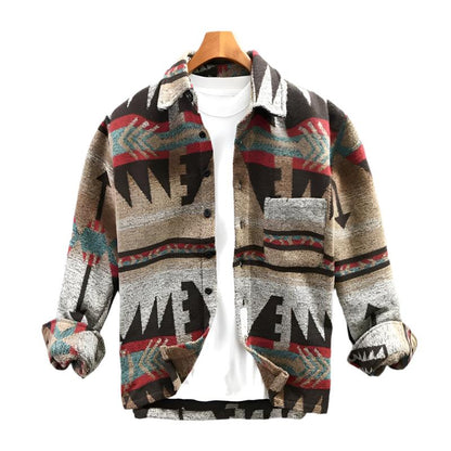 Men’s Aztec Fleece Shirt Jacket | Brushed Texture | Fall Layering Essential