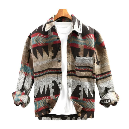 Men’s Aztec Fleece Shirt Jacket | Brushed Texture | Fall Layering Essential