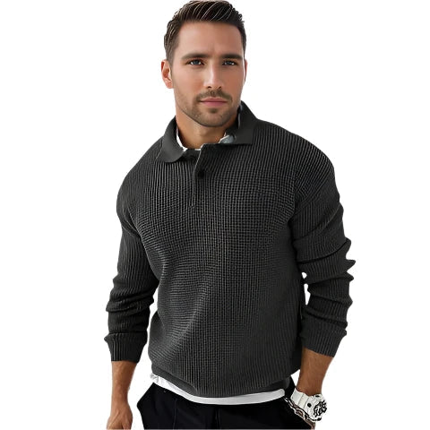 Men’s Waffle Quarter-Zip Pullover | Textured Knit | Smart Casual Layer