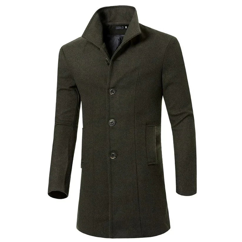 Men’s Wool-Blend Dress Coat | Tailored Fit | Classic Button-Up Overcoat