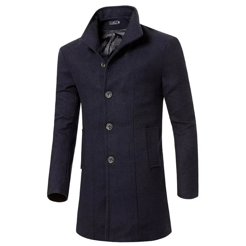 Men’s Wool-Blend Dress Coat | Tailored Fit | Classic Button-Up Overcoat