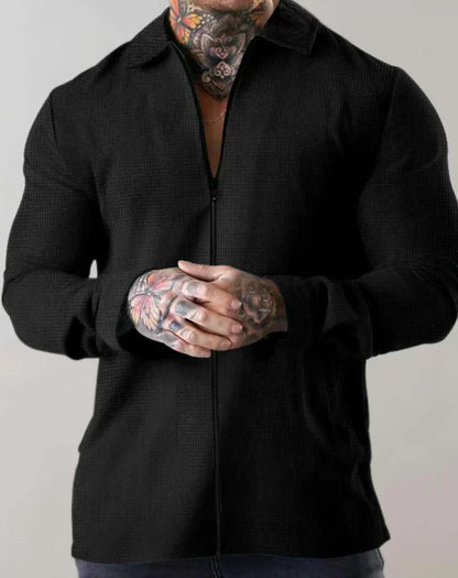 Men's Textured Zip Shirt | Slim-Fit Long Sleeve Streetwear Top