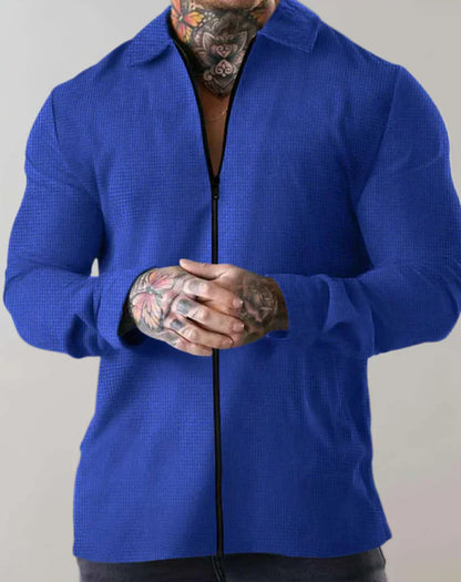 Men's Textured Zip Shirt | Slim-Fit Long Sleeve Streetwear Top