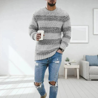 Men’s Striped Crew Neck Sweater | Textured Knit Pullover | Casual Fall Layer