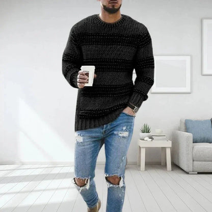 Men’s Striped Crew Neck Sweater | Textured Knit Pullover | Casual Fall Layer