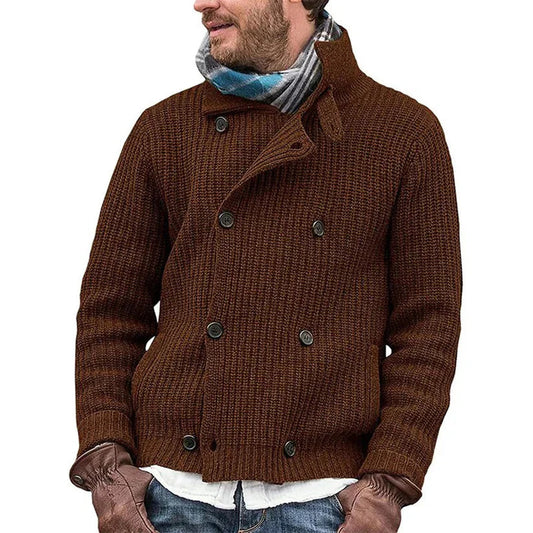 Men’s Double-Breasted Knit Cardigan | Chunky Wool Blend | Fall Layering Sweater