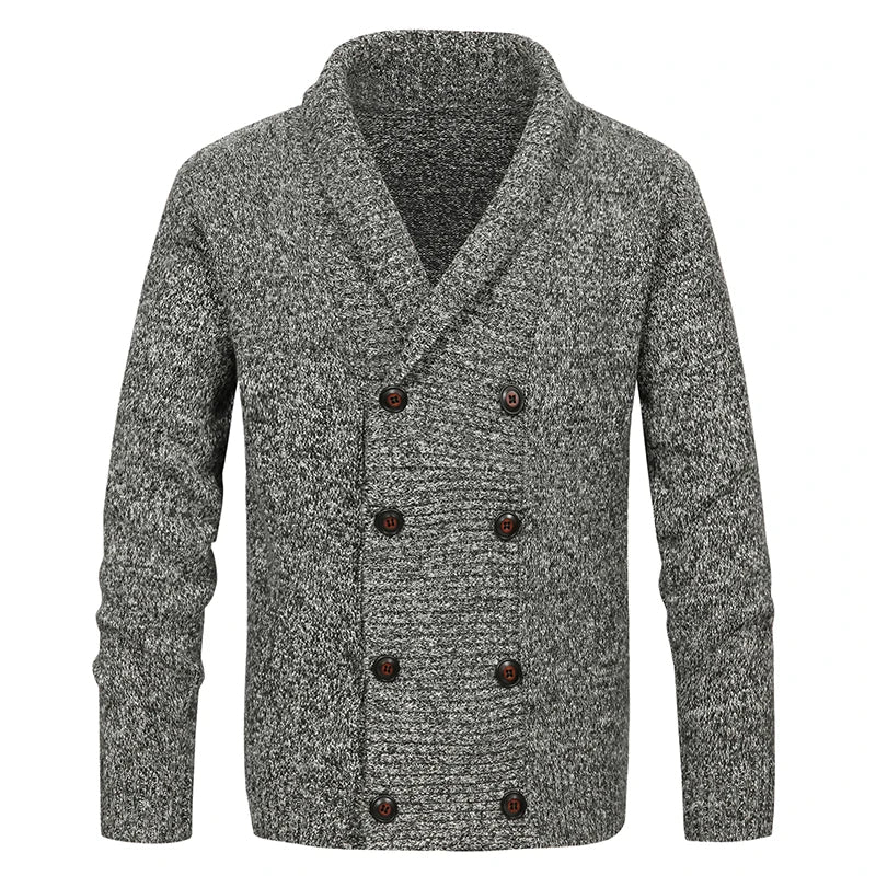 Men’s Shawl Collar Cardigan | Double-Breasted Knit Sweater | Textured Button-Up