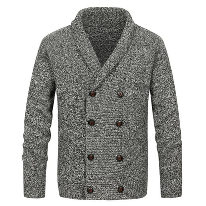 Men’s Shawl Collar Cardigan | Double-Breasted Knit Sweater | Textured Button-Up