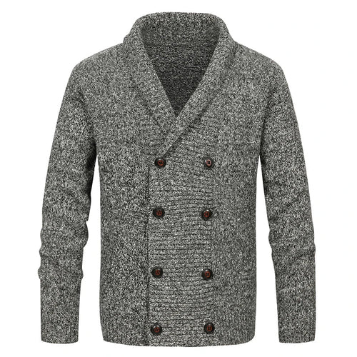 Men’s Shawl Collar Cardigan | Double-Breasted Knit Sweater | Textured Button-Up