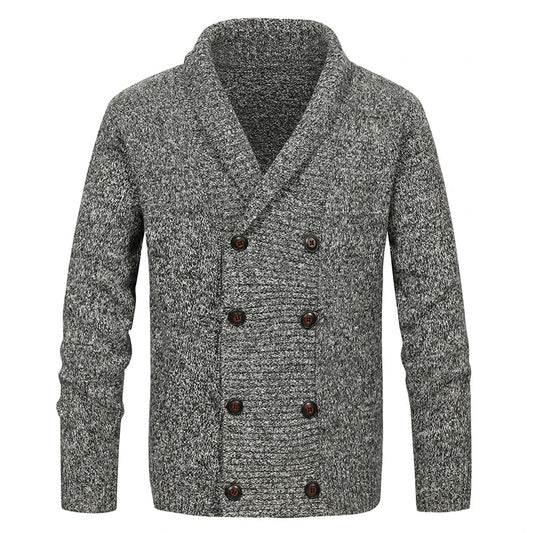 Men’s Shawl Collar Cardigan | Double-Breasted Knit Sweater | Textured Button-Up