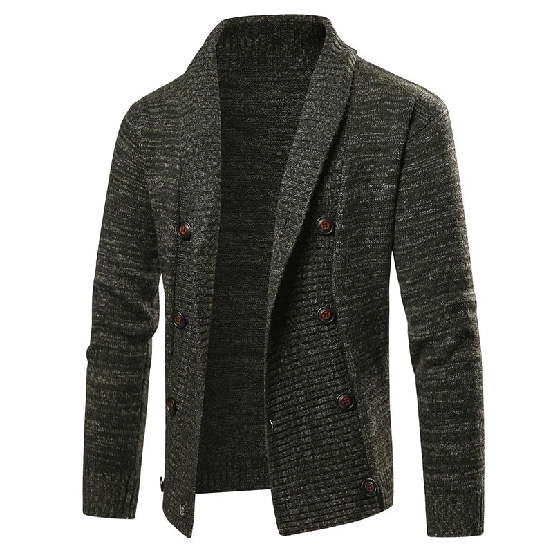 Men’s Shawl Collar Cardigan | Double-Breasted Knit Sweater | Textured Button-Up