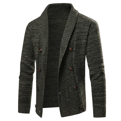 Men’s Shawl Collar Cardigan | Double-Breasted Knit Sweater | Textured Button-Up