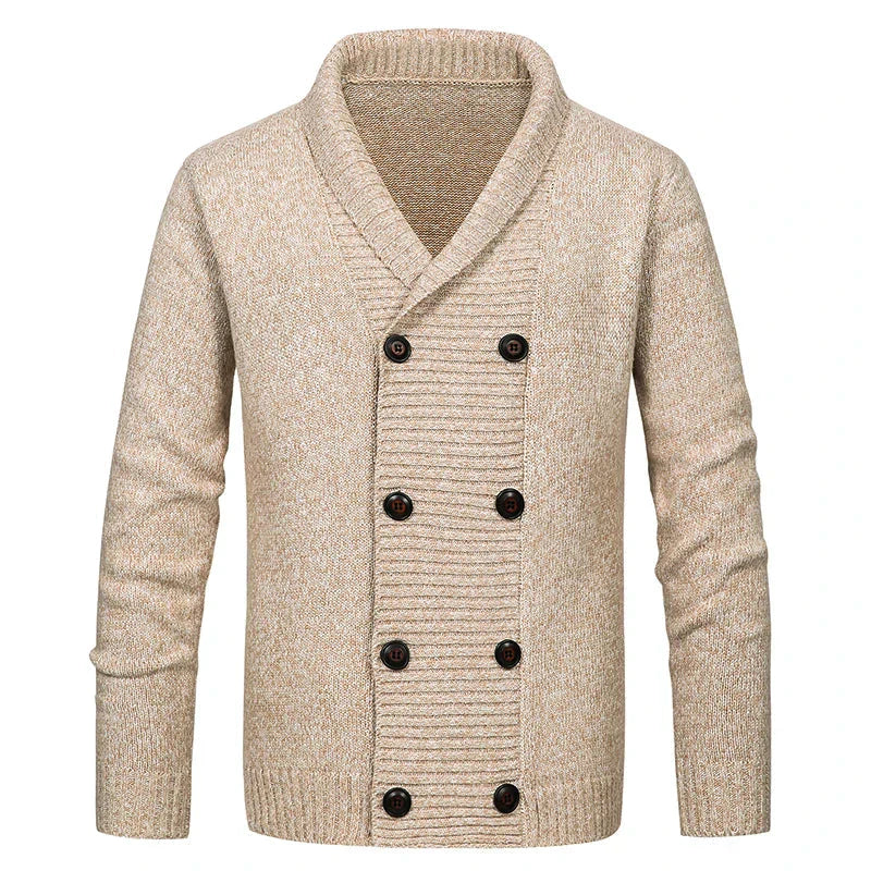 Men’s Shawl Collar Cardigan | Double-Breasted Knit Sweater | Textured Button-Up