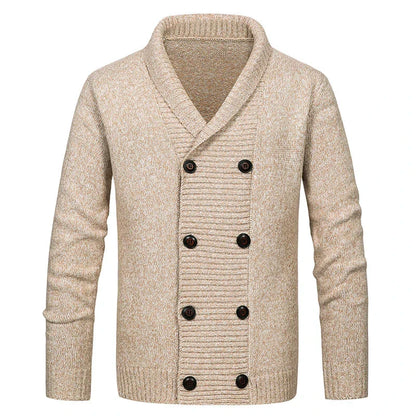 Men’s Shawl Collar Cardigan | Double-Breasted Knit Sweater | Textured Button-Up