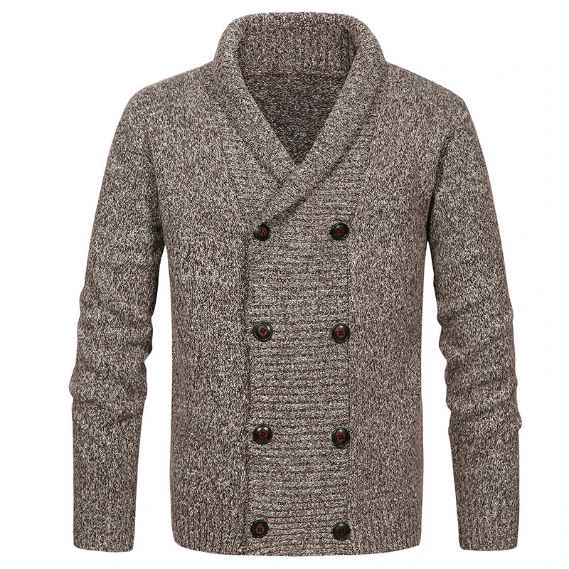 Men’s Shawl Collar Cardigan | Double-Breasted Knit Sweater | Textured Button-Up