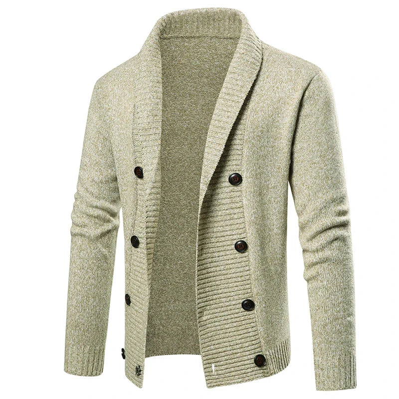 Men’s Shawl Collar Cardigan | Double-Breasted Knit Sweater | Textured Button-Up