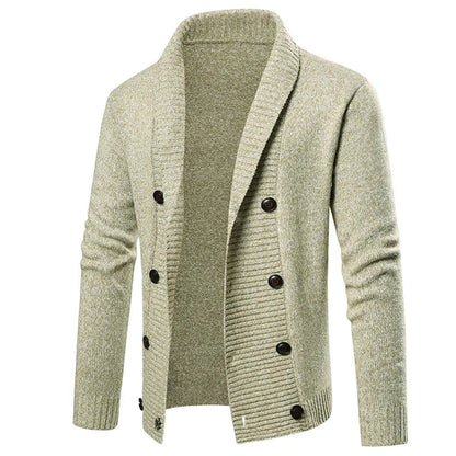 Men’s Shawl Collar Cardigan | Double-Breasted Knit Sweater | Textured Button-Up