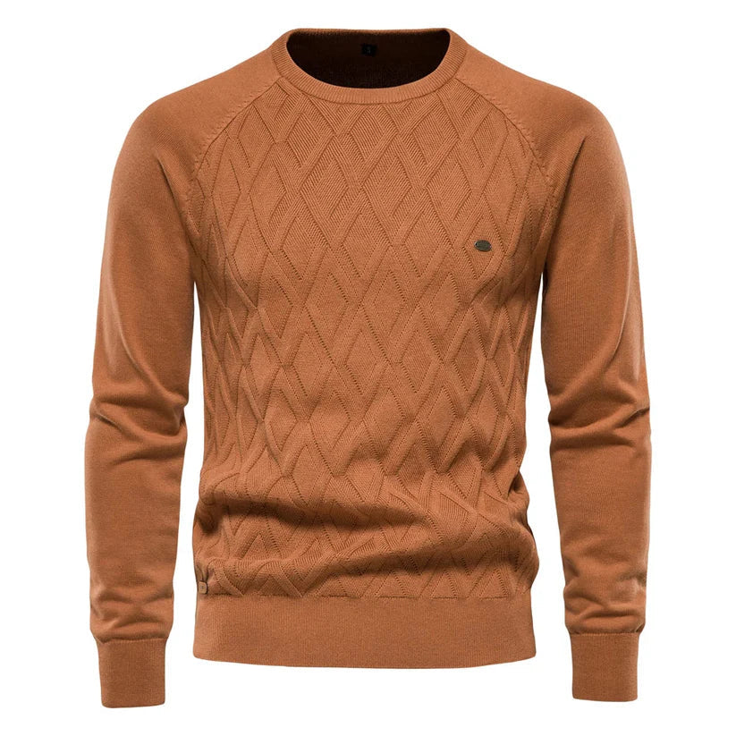 Men’s Cable Knit Sweater | Diamond Pattern Crewneck | Midweight Fall Knitwear