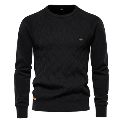 Men’s Cable Knit Sweater | Diamond Pattern Crewneck | Midweight Fall Knitwear