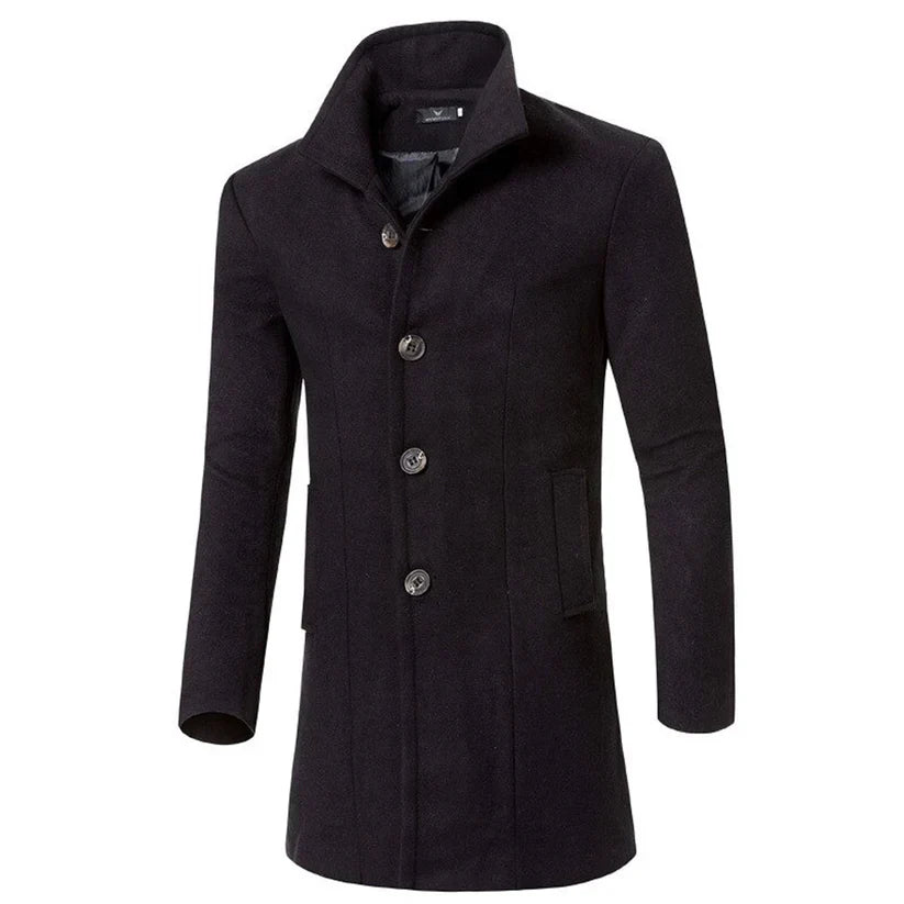 Men’s Wool-Blend Dress Coat | Tailored Fit | Classic Button-Up Overcoat
